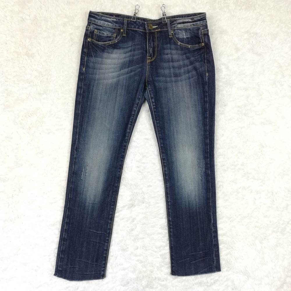 Vigoss Womens Jeans California Skinny Blue Denim Crop Raw Hem Distressed 9
